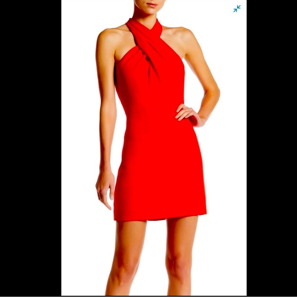 HALSTON HERITAGE HALTER MINI COCKTAIL AND PARTY DRESS
